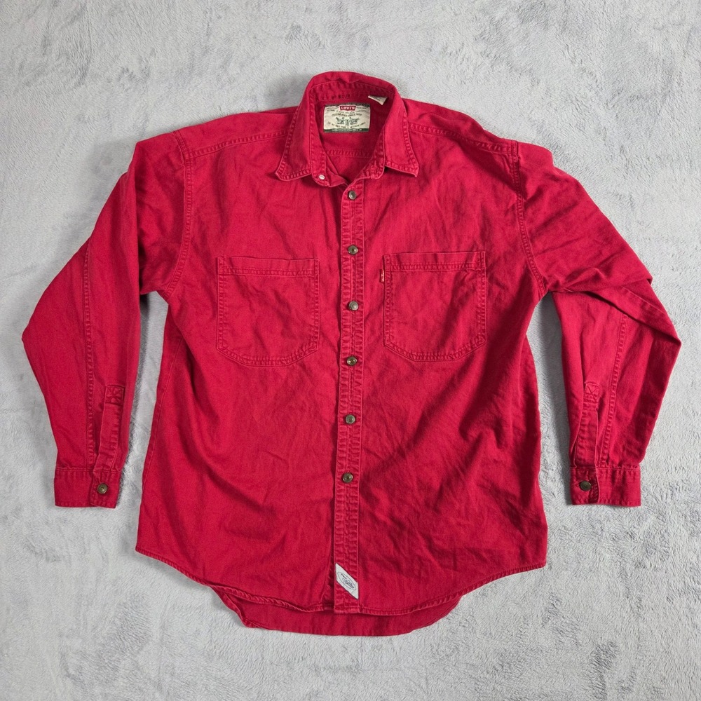 Levis Button Down Shirt Mens Medium Red Excellent Long Sleeve Cotton Workwear